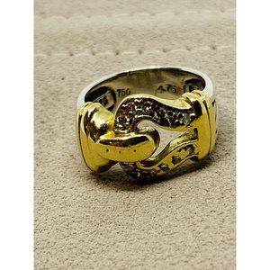 David Yurman 18K Yellow Gold & Sterling Silver .30CT Diamond Buckle Ring 4.75